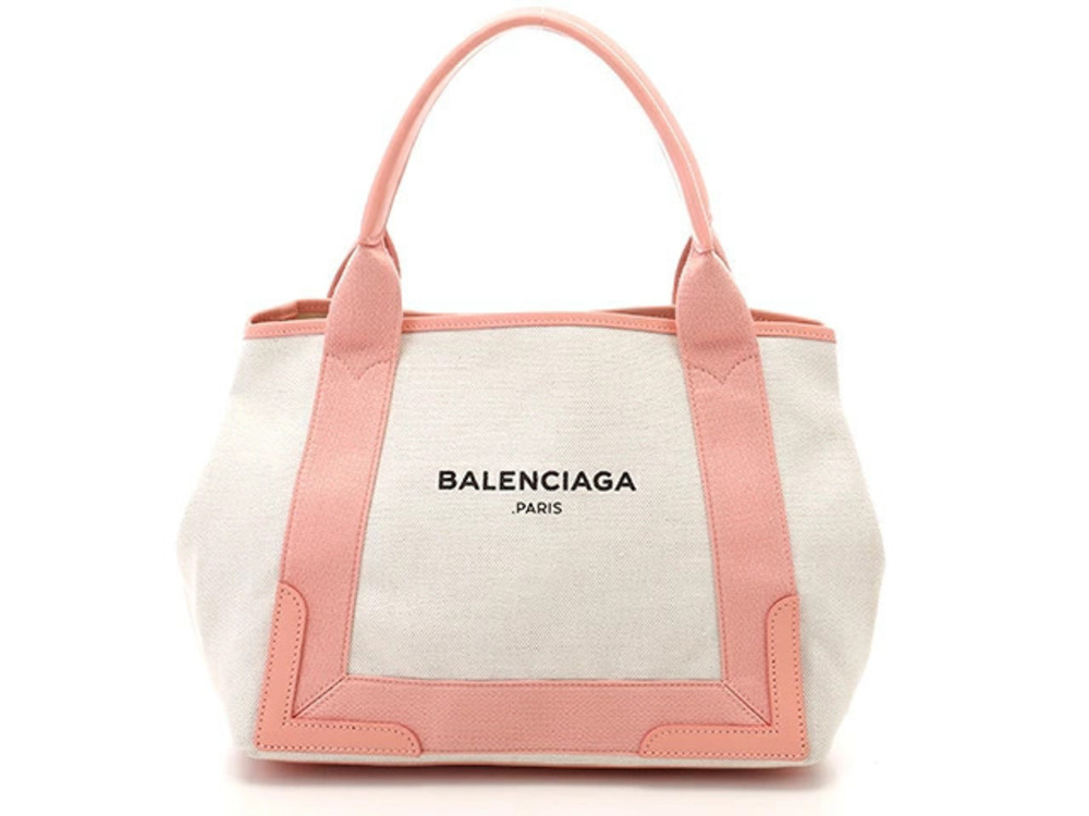 Balenciaga Tote Bag Navy Blue Cabas Canvas Ivory White Pink